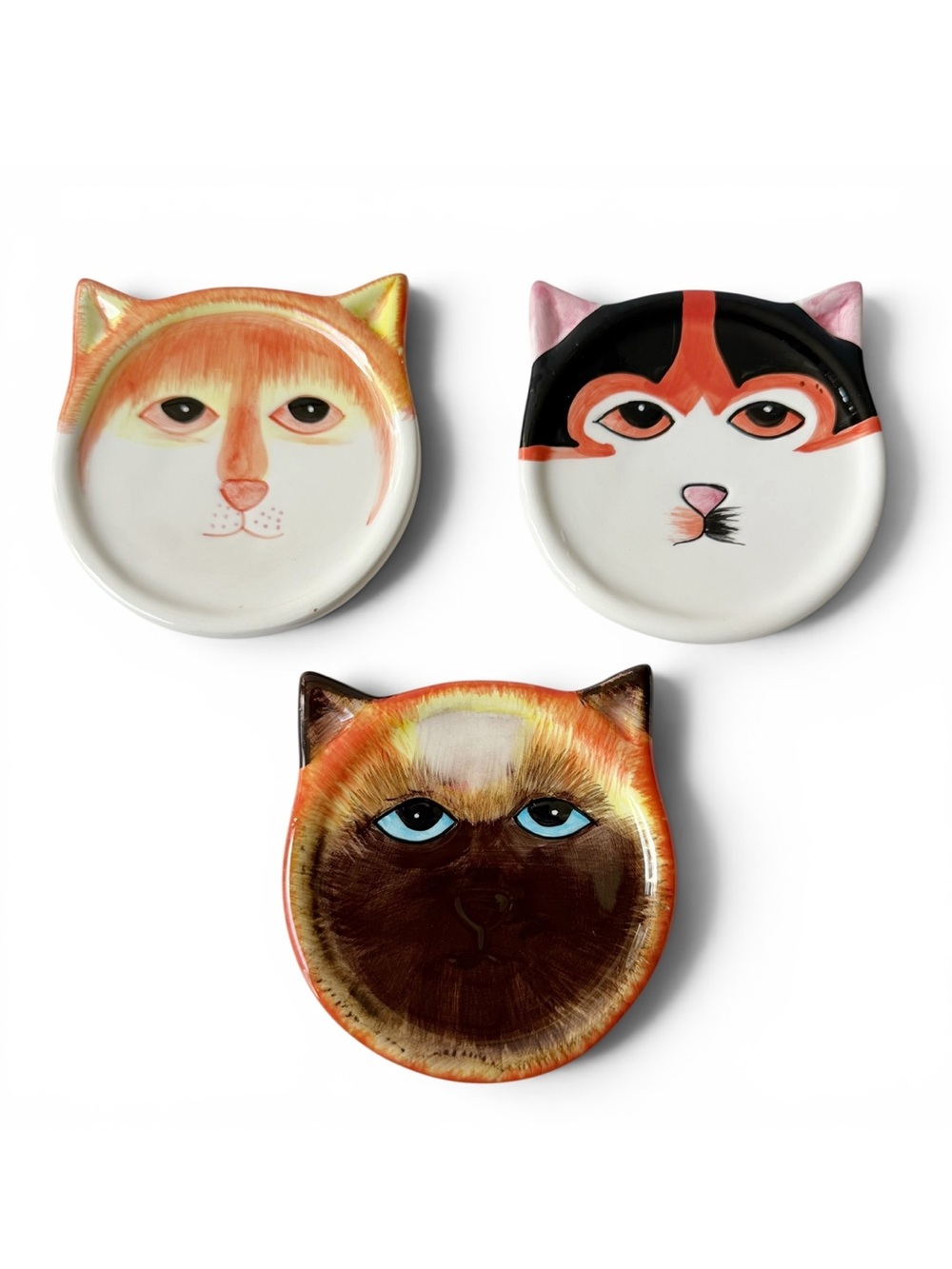 Set of 3 Cat Face Coasters Trinket Dishes Ceramic by Bandwagon 2001